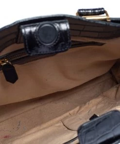 Emporio Armani Black Croc Embossed Leather Satchel For Women -Emporio Armani sale luxury women emporio armani used handbags p417610 009