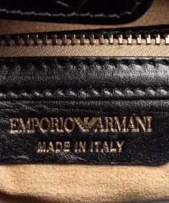 Emporio Armani Black Croc Embossed Leather Satchel For Women -Emporio Armani sale luxury women emporio armani used handbags p417610 012