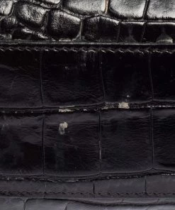 Emporio Armani Black Croc Embossed Leather Satchel For Women -Emporio Armani sale luxury women emporio armani used handbags p417610 013