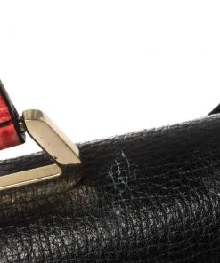 Emporio Armani Black Leather And Croc Embossed Leather Pushlock Flap Top Handle For Women -Emporio Armani sale luxury women emporio armani used handbags p426494 005