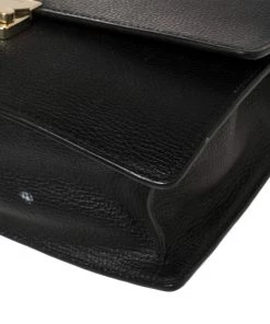 Emporio Armani Black Leather And Croc Embossed Leather Pushlock Flap Top Handle For Women -Emporio Armani sale luxury women emporio armani used handbags p426494 010