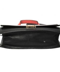 Emporio Armani Black Leather And Croc Embossed Leather Pushlock Flap Top Handle For Women -Emporio Armani sale luxury women emporio armani used handbags p426494 012