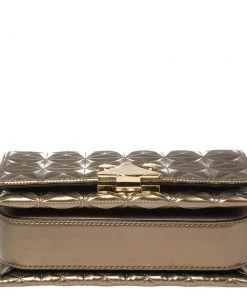 Emporio Armani Metallic Bronze Quilted Patent Leather Flap Chain Shoulder Bag For Women -Emporio Armani sale luxury women emporio armani used handbags p442214 013