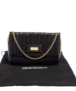 Emporio Armani Black Leather Pleated Crossbody Bag For Women -Emporio Armani sale luxury women emporio armani used handbags p444337 003