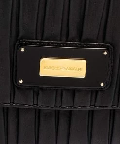 Emporio Armani Black Leather Pleated Crossbody Bag For Women -Emporio Armani sale luxury women emporio armani used handbags p444337 006