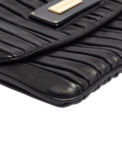 Emporio Armani Black Leather Pleated Crossbody Bag For Women -Emporio Armani sale luxury women emporio armani used handbags p444337 009