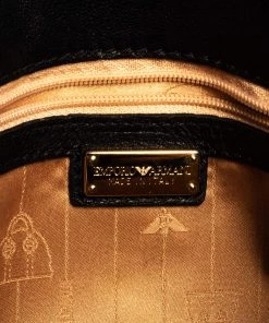 Emporio Armani Black Leather Pleated Crossbody Bag For Women -Emporio Armani sale luxury women emporio armani used handbags p444337 011