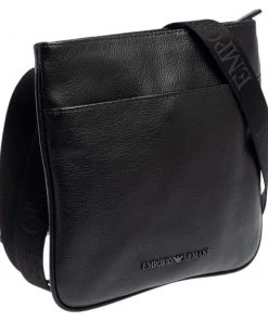 Emporio Armani Black Leather Slim Messenger Bag For Women -Emporio Armani sale luxury women emporio armani used handbags p454381 007