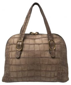 Emporio Armani Taupe Croc Embossed Leather Dome Satchel For Women -Emporio Armani sale luxury women emporio armani used handbags p455776 004