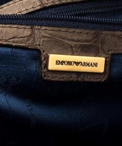 Emporio Armani Taupe Croc Embossed Leather Dome Satchel For Women -Emporio Armani sale luxury women emporio armani used handbags p455776 011