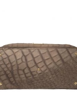 Emporio Armani Taupe Croc Embossed Leather Dome Satchel For Women -Emporio Armani sale luxury women emporio armani used handbags p455776 012