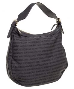Emporio Armani Grey Signature Canvas And Leather Zip Hobo For Women -Emporio Armani sale luxury women emporio armani used handbags p459530 008