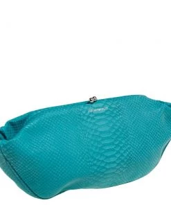 Emporio Armani Blue Python Embossed Leather Frame Clutch For Women -Emporio Armani sale luxury women emporio armani used handbags p459543 002