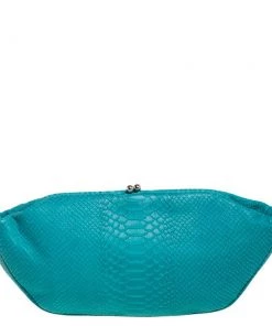 Emporio Armani Blue Python Embossed Leather Frame Clutch For Women -Emporio Armani sale luxury women emporio armani used handbags p459543 003
