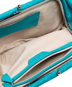 Emporio Armani Blue Python Embossed Leather Frame Clutch For Women -Emporio Armani sale luxury women emporio armani used handbags p459543 012