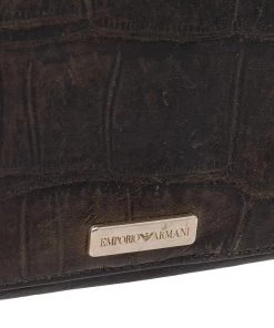 Emporio Armani Black Croc Embossed Leather Flap Wallet For Women -Emporio Armani sale luxury women emporio armani used handbags p469420 006