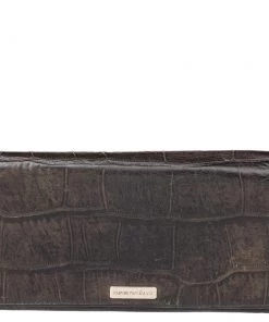 Emporio Armani Black Croc Embossed Leather Flap Wallet For Women