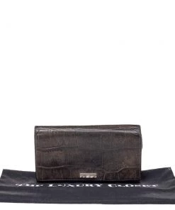 Emporio Armani Black Croc Embossed Leather Flap Wallet For Women -Emporio Armani sale luxury women emporio armani used handbags p469420 010