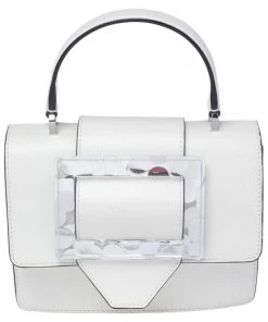 Emporio Armani White Leather Flap Top Handle Bag For Women
