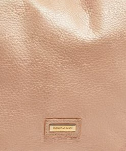 Emporio Armani Peach Pebbled Leather Top Zip Hobo For Women -Emporio Armani sale luxury women emporio armani used handbags p495336 005