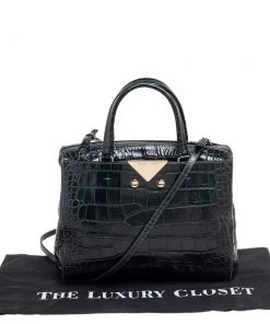 Emporio Armani Green Crocodile Embossed Leather Satchel For Women -Emporio Armani sale luxury women emporio armani used handbags p514983 011