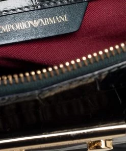 Emporio Armani Green Crocodile Embossed Leather Satchel For Women -Emporio Armani sale luxury women emporio armani used handbags p514983 013