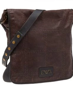 Emporio Armani Dark Brown Leather Flap Messenger For Women -Emporio Armani sale luxury women emporio armani used handbags p542746 009