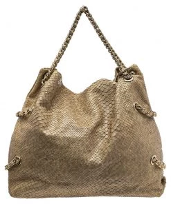 Emporio Armani Beige Glittery Snakeskin Embossed Leather Chain Detail Hobo For Women 17 Emporio Armani Beige Glittery Snakeskin Embossed Leather Chain Detail Hobo For Women -Emporio Armani sale luxury women emporio armani used handbags p549819 002