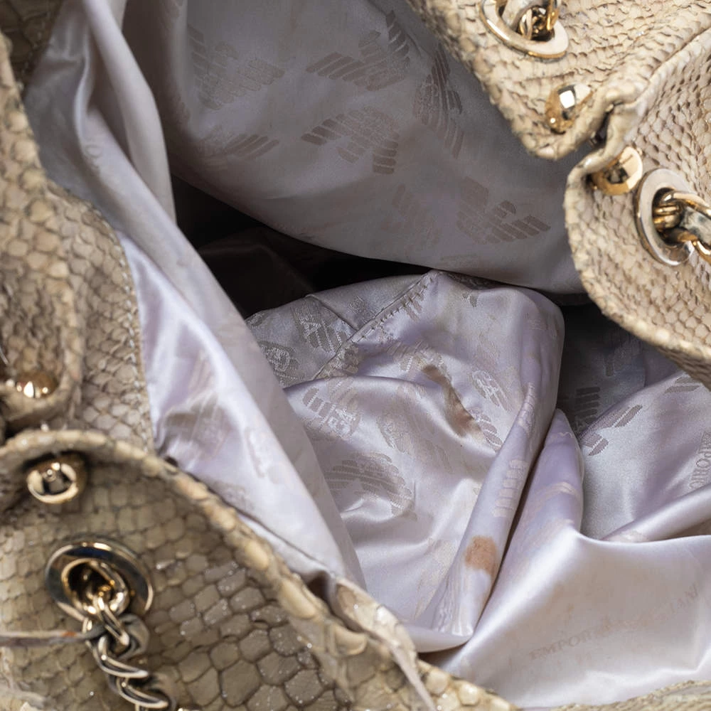 Emporio Armani Beige Glittery Snakeskin Embossed Leather Chain Detail Hobo For Women 9 Emporio Armani Beige Glittery Snakeskin Embossed Leather Chain Detail Hobo For Women - Image 7