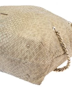Emporio Armani Beige Glittery Snakeskin Embossed Leather Chain Detail Hobo For Women 25 Emporio Armani Beige Glittery Snakeskin Embossed Leather Chain Detail Hobo For Women -Emporio Armani sale luxury women emporio armani used handbags p549819 009