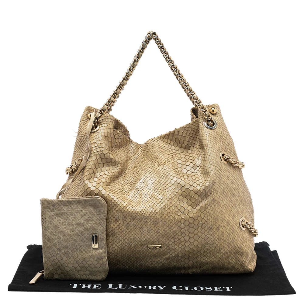 Emporio Armani Beige Glittery Snakeskin Embossed Leather Chain Detail Hobo For Women 12 Emporio Armani Beige Glittery Snakeskin Embossed Leather Chain Detail Hobo For Women - Image 10