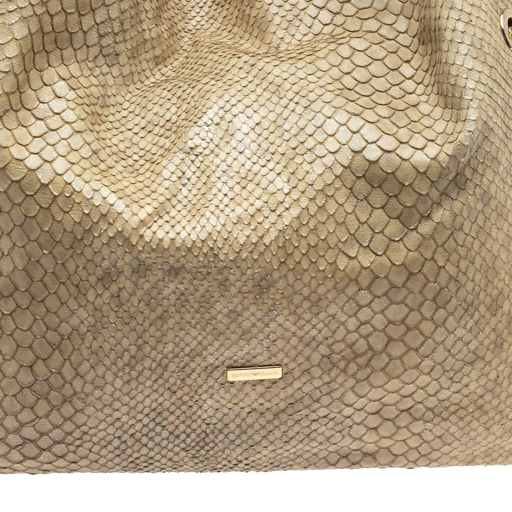 Emporio Armani Beige Glittery Snakeskin Embossed Leather Chain Detail Hobo For Women 7 Emporio Armani Beige Glittery Snakeskin Embossed Leather Chain Detail Hobo For Women - Image 5