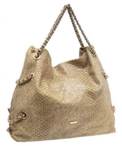 Emporio Armani Beige Glittery Snakeskin Embossed Leather Chain Detail Hobo For Women 16 Emporio Armani Beige Glittery Snakeskin Embossed Leather Chain Detail Hobo For Women -Emporio Armani sale luxury women emporio armani used handbags p549819 013
