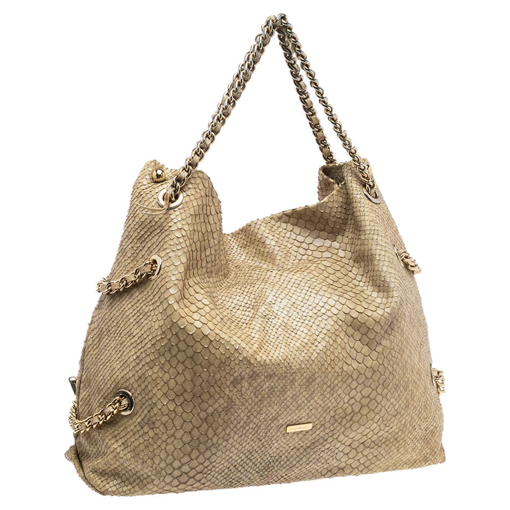 Emporio Armani Beige Glittery Snakeskin Embossed Leather Chain Detail Hobo For Women 5 Emporio Armani Beige Glittery Snakeskin Embossed Leather Chain Detail Hobo For Women - Image 3