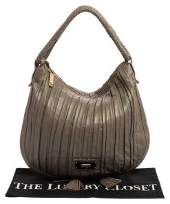 Emporio Armani Grey Leather Leather Zip Around Hobo For Women -Emporio Armani sale luxury women emporio armani used handbags p566012 003