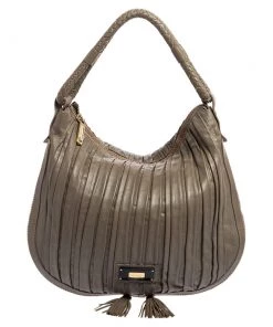 Emporio Armani Grey Leather Leather Zip Around Hobo For Women