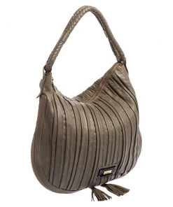 Emporio Armani Grey Leather Leather Zip Around Hobo For Women -Emporio Armani sale luxury women emporio armani used handbags p566012 005