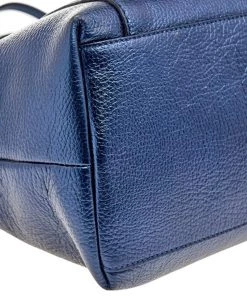 Emporio Armani Metallic Navy Blue Leather Tote For Women -Emporio Armani sale luxury women emporio armani used handbags p567920 002