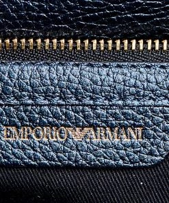 Emporio Armani Metallic Navy Blue Leather Tote For Women -Emporio Armani sale luxury women emporio armani used handbags p567920 003