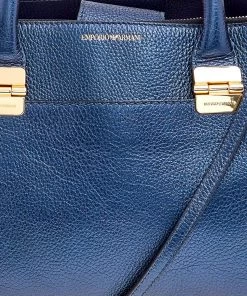 Emporio Armani Metallic Navy Blue Leather Tote For Women -Emporio Armani sale luxury women emporio armani used handbags p567920 006