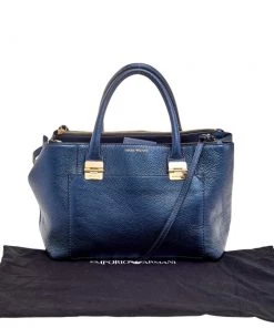 Emporio Armani Metallic Navy Blue Leather Tote For Women -Emporio Armani sale luxury women emporio armani used handbags p567920 008