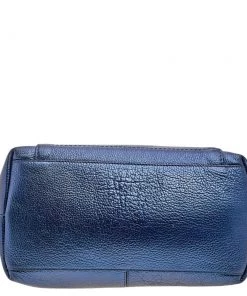 Emporio Armani Metallic Navy Blue Leather Tote For Women -Emporio Armani sale luxury women emporio armani used handbags p567920 011