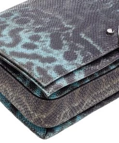 Emporio Armani Blue Snake Embossed Leather Flap Shoulder Bag For Women -Emporio Armani sale luxury women emporio armani used handbags p573056 007