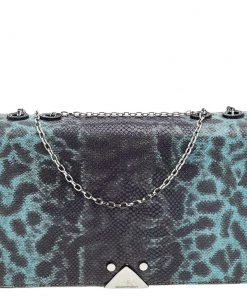 Emporio Armani Blue Snake Embossed Leather Flap Shoulder Bag For Women