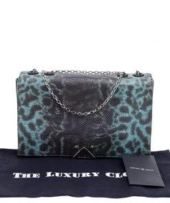 Emporio Armani Blue Snake Embossed Leather Flap Shoulder Bag For Women -Emporio Armani sale luxury women emporio armani used handbags p573056 010