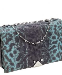 Emporio Armani Blue Snake Embossed Leather Flap Shoulder Bag For Women -Emporio Armani sale luxury women emporio armani used handbags p573056 011