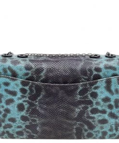 Emporio Armani Blue Snake Embossed Leather Flap Shoulder Bag For Women -Emporio Armani sale luxury women emporio armani used handbags p573056 012