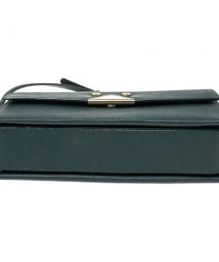 Emporio Armani Dark Green Saffiano Leather Flap Top Handle Bag For Women -Emporio Armani sale luxury women emporio armani used handbags p586654 005