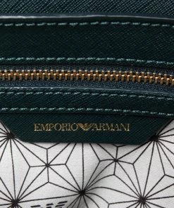 Emporio Armani Dark Green Saffiano Leather Flap Top Handle Bag For Women -Emporio Armani sale luxury women emporio armani used handbags p586654 008