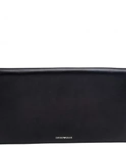 Emporio Armani Black Smooth Leather Clutch For Women